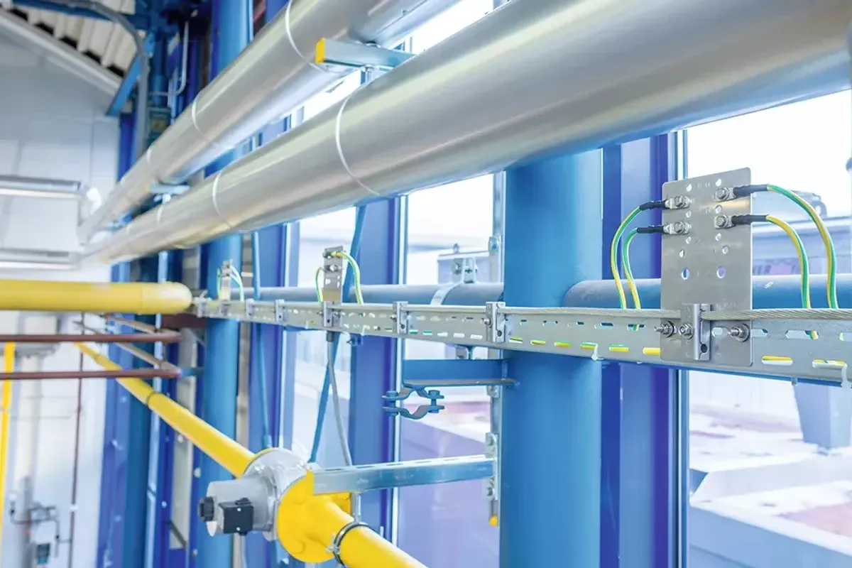 Montiertes Tragsystem für Kabel im industriellen Umfeld.